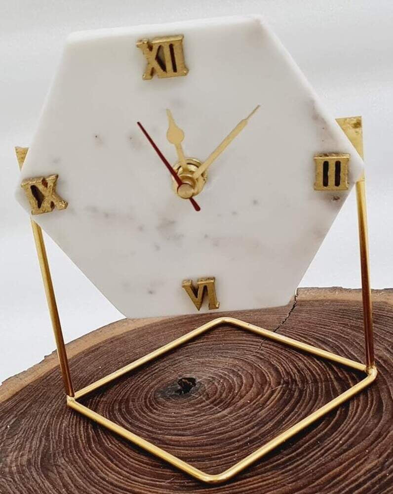 Square Marble Desktop Clock With Metal Stand