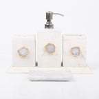 White Marble with White Agate Bathroom Set, Set of 5
