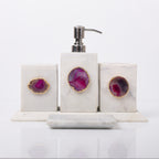 White Marble with Pink Agate Bathroom Set, Set of 5