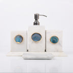 White Marble with Turquoise Agate Bathroom Set, Set of 5