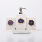 White Marble with Purple Agate Bathroom Set, Set of 5