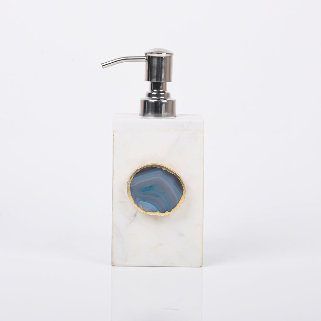 White Marble with Agate Soap Dispenser-Turquoise