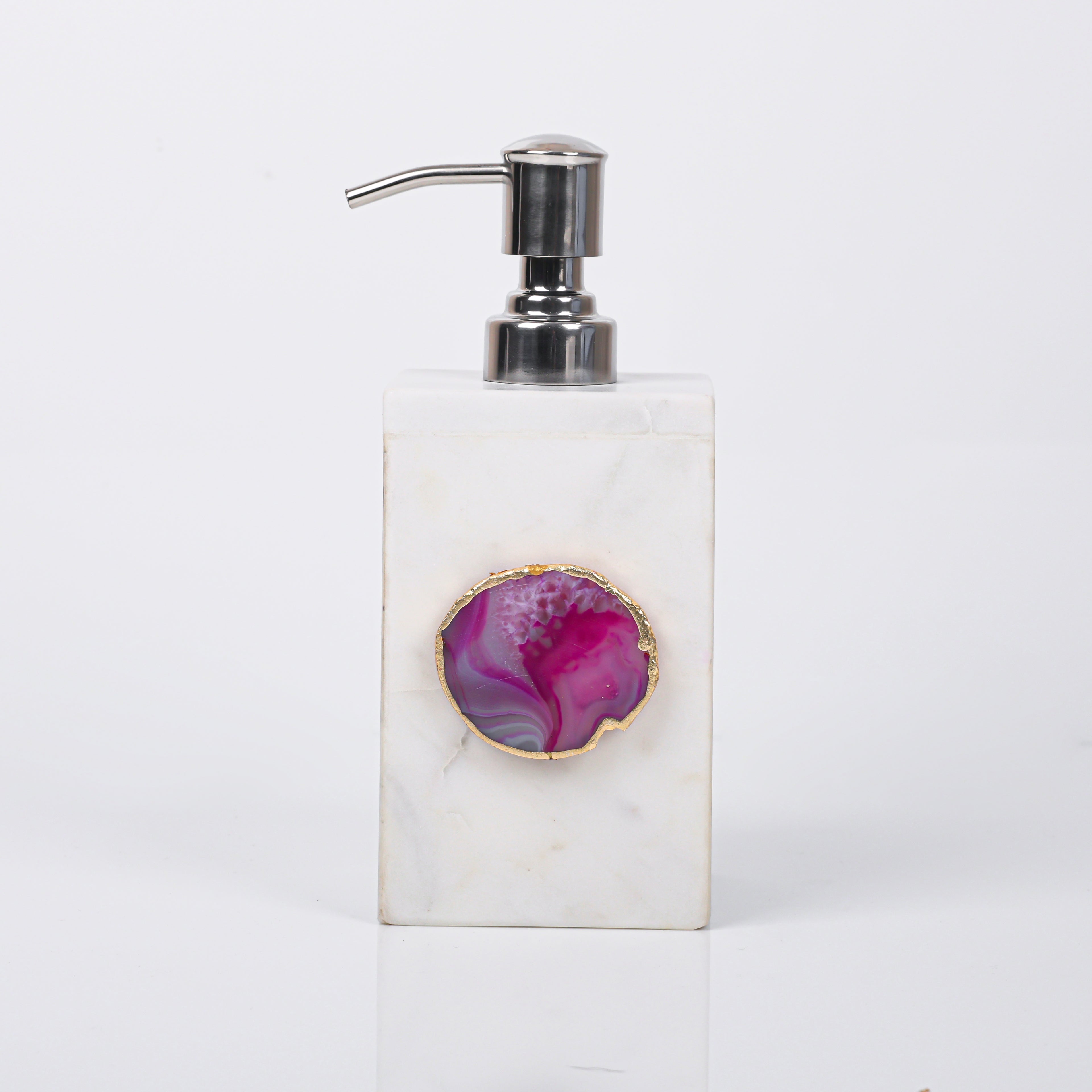 White Marble with Pink Agate Soap Dispenser