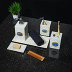 White Marble with Blue Agate Bathroom Set, Set of 5