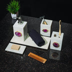 White Marble with Pink Agate Bathroom Set, Set of 5