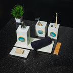 White Marble with Turquoise Agate Bathroom Set, Set of 5
