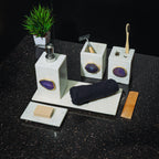 White Marble with Purple Agate Bathroom Set, Set of 5