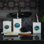 White Marble with Green Agate Bathroom Set, Set of 5