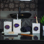 White Marble with Purple Agate Bathroom Set, Set of 5