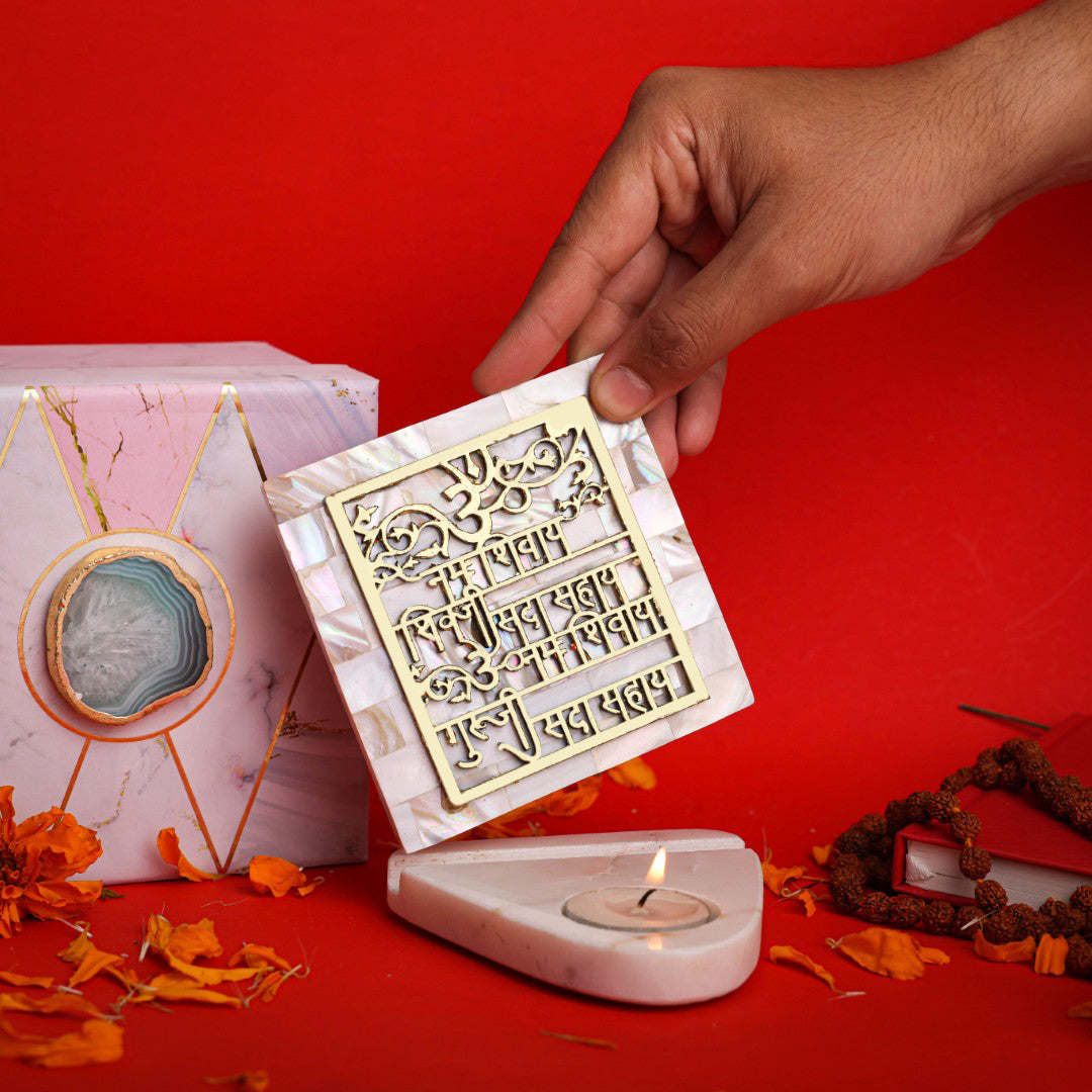 Mother Of Pearl Om Namah Shivay TeaLight Holder