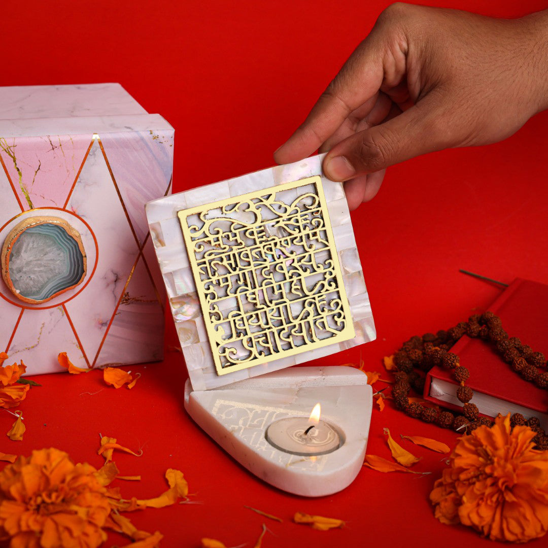 Mother Of Pearl Gaytri Mantra TeaLight Holder