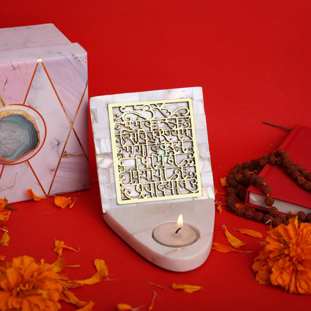 Mother Of Pearl Gaytri Mantra TeaLight Holder