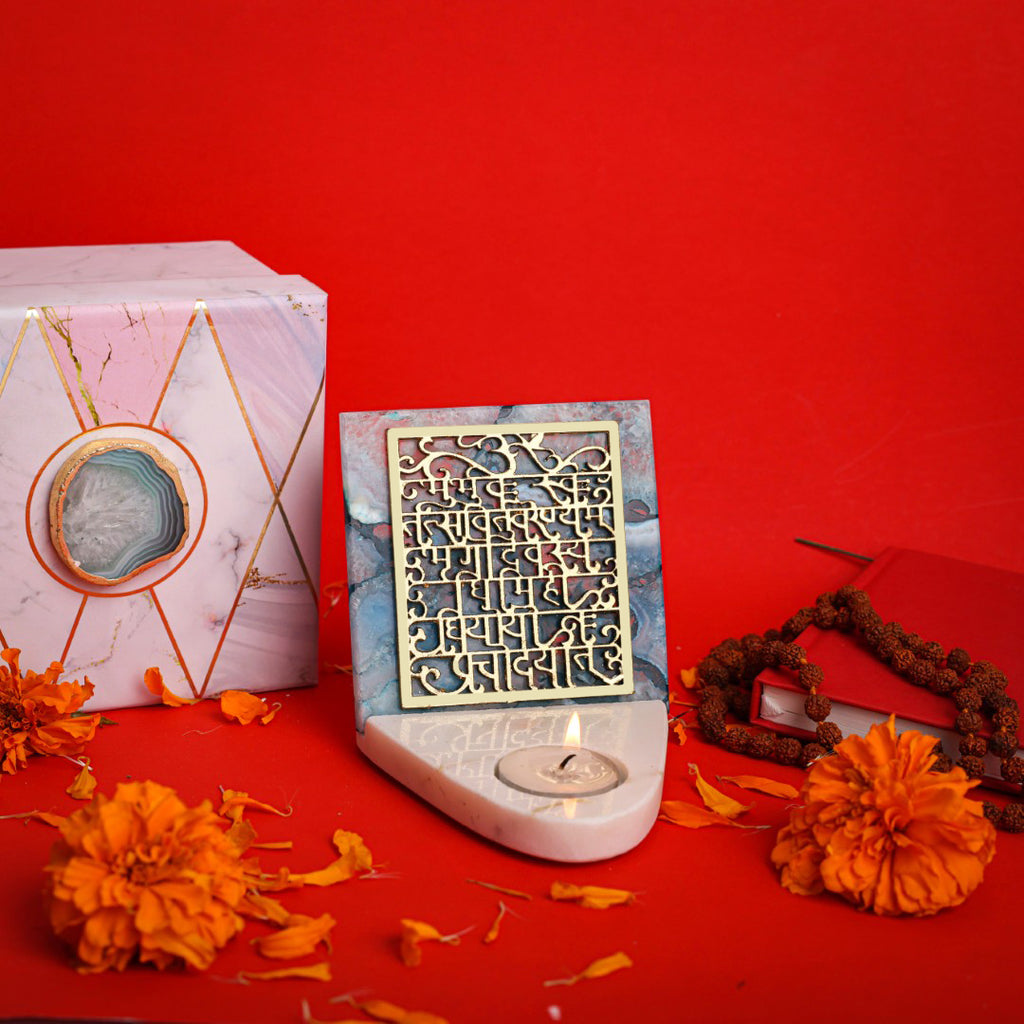 Agate Gaytri Mantra TeaLight Holder