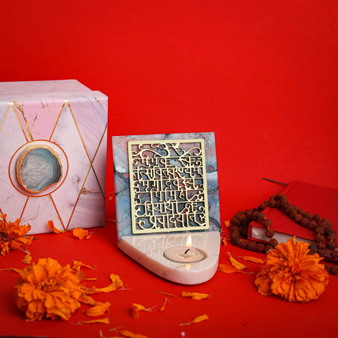 Agate Gaytri Mantra TeaLight Holder