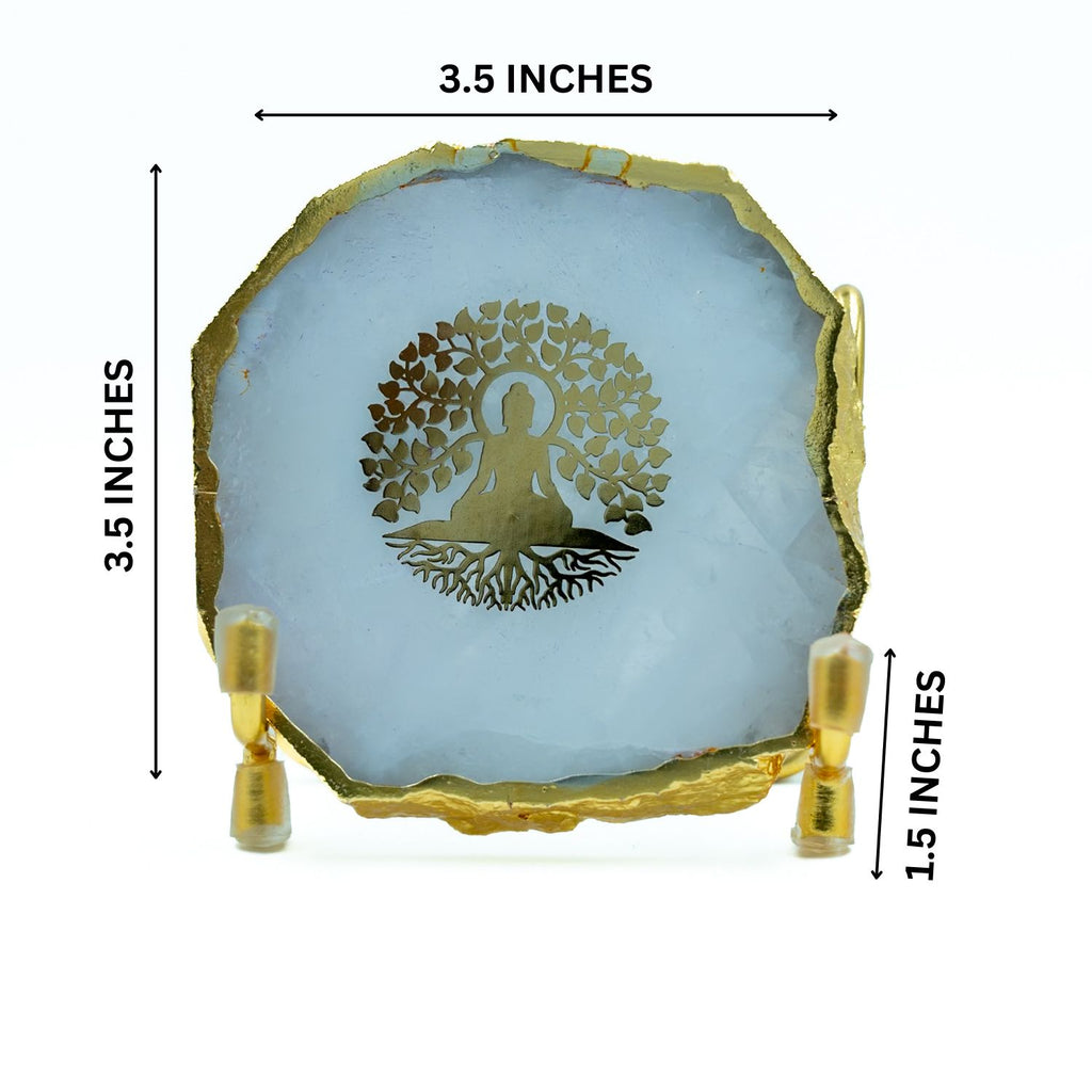 Budha Tree White Agate Metal Showpeice