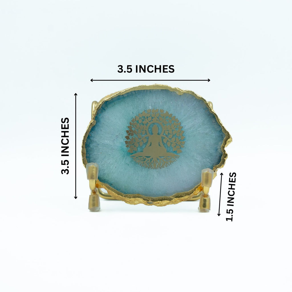 Budha Tree Green Agate Metal Showpeice