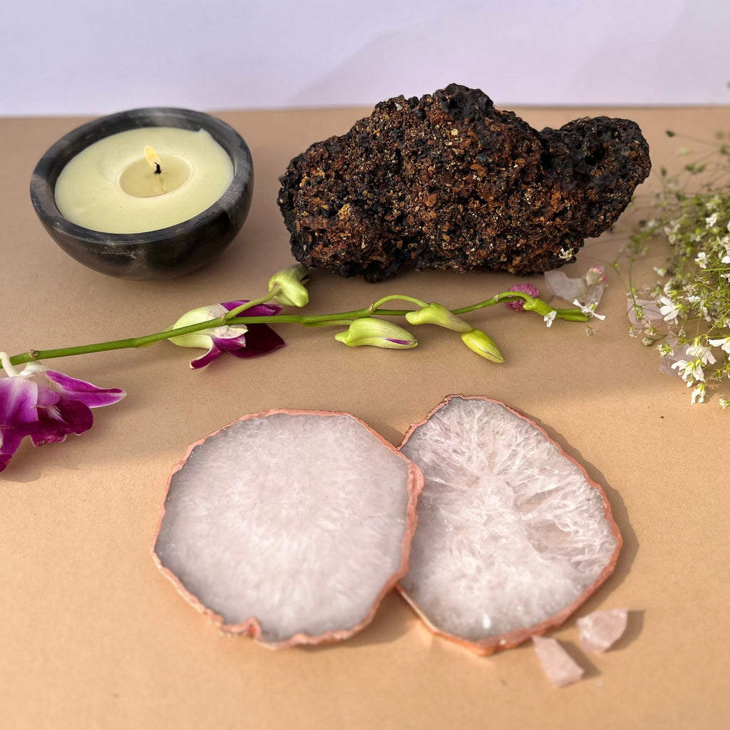 Turquoise  Crystal Agate Coaster With Rose Gold Plating