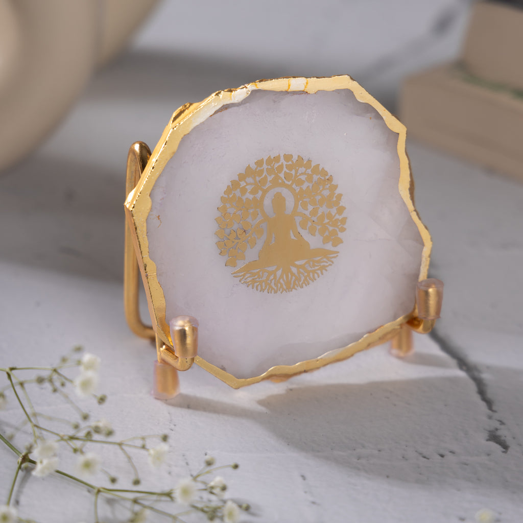 Budha Tree White Agate Metal Showpeice