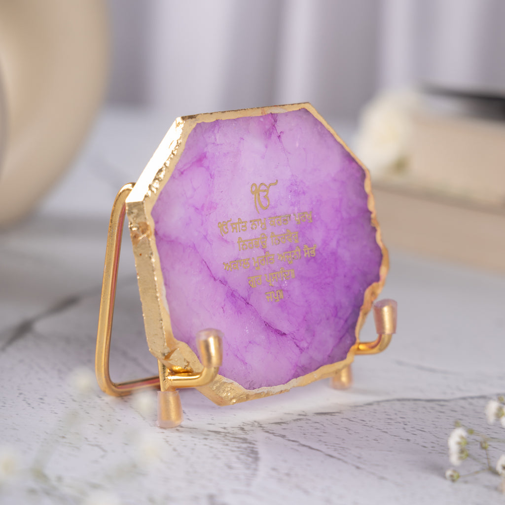 Ik Onkar Mantra Pink Agate Metal Showpeice