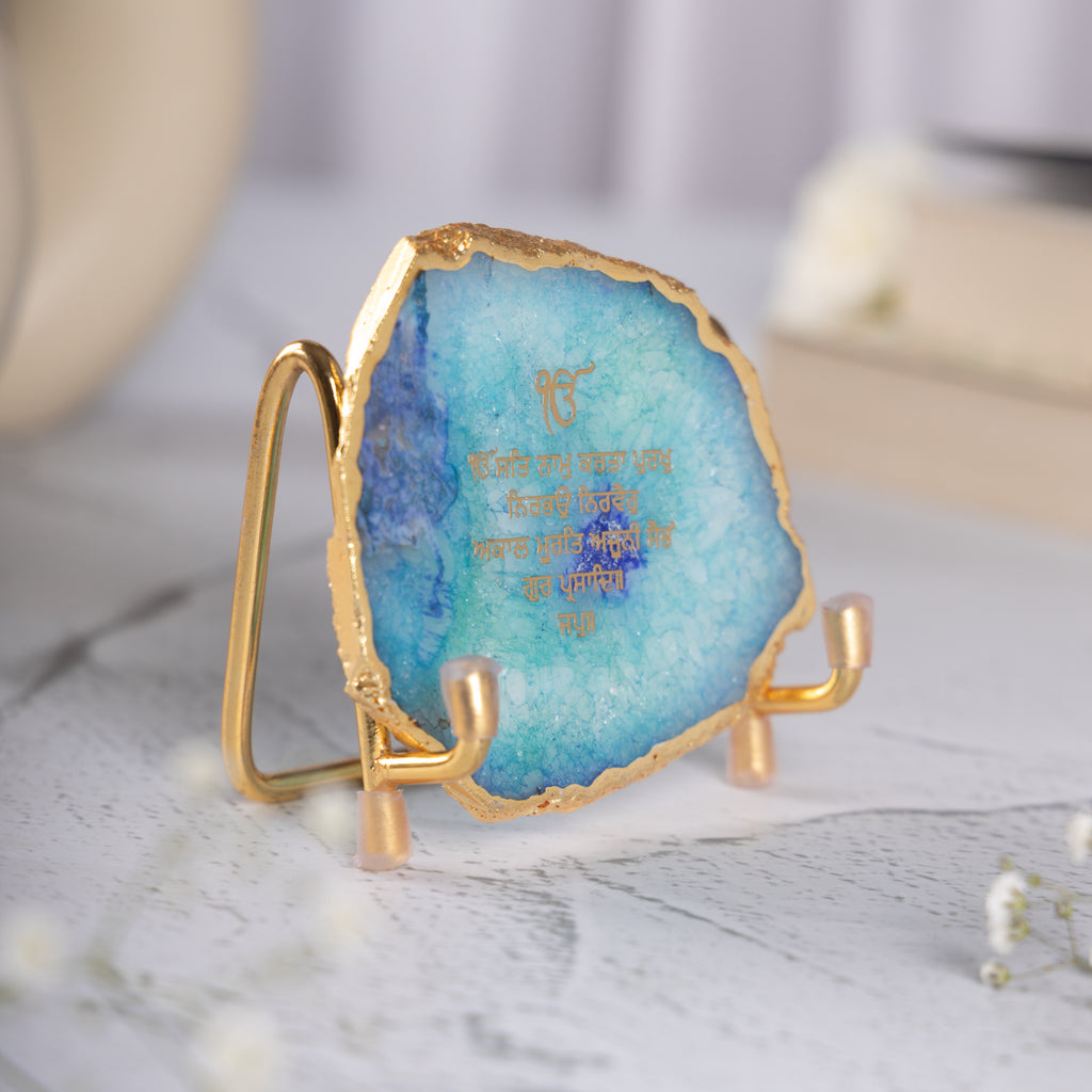 Ik Onkar Mantra Blue Agate Metal Showpeice