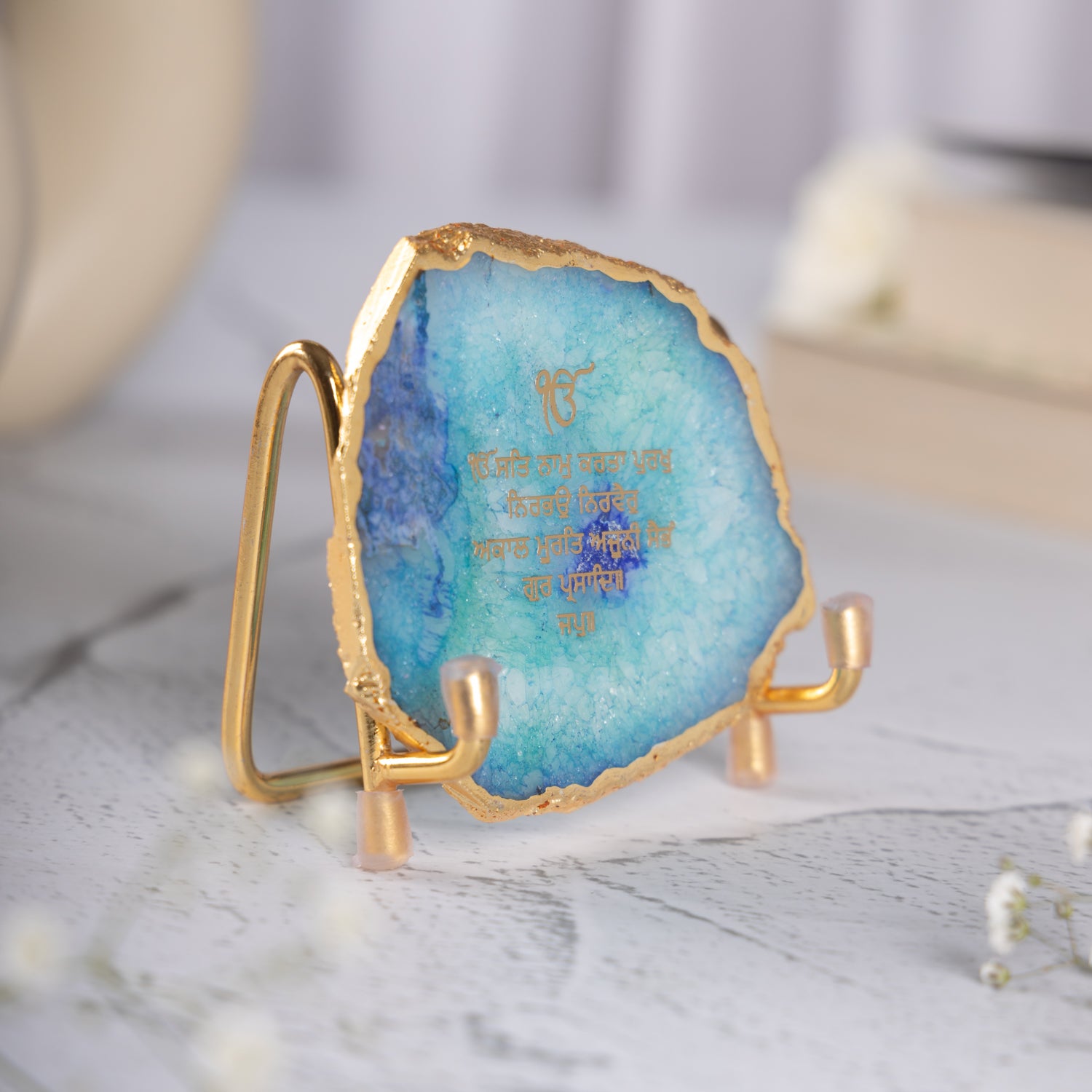 Ik Onkar Mantra Blue Agate Metal Showpeice