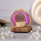 Budha Tree Pink Agate Tealight Wooden
