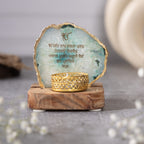 Ik Onkar Mantra Green Agate Tealight Wooden