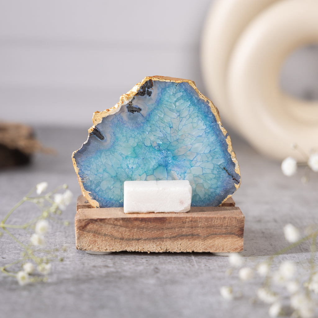 Ik Onkar Mantra Blue Agate Tealight Wooden