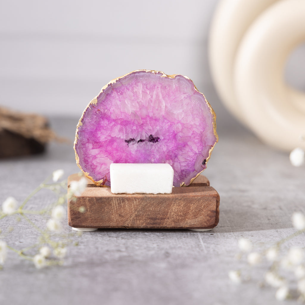 Ik Onkar Mantra Pink Agate Tealight Wooden