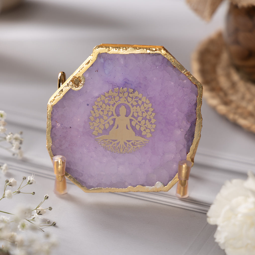 Budha Tree Purple Agate Metal Showpeice