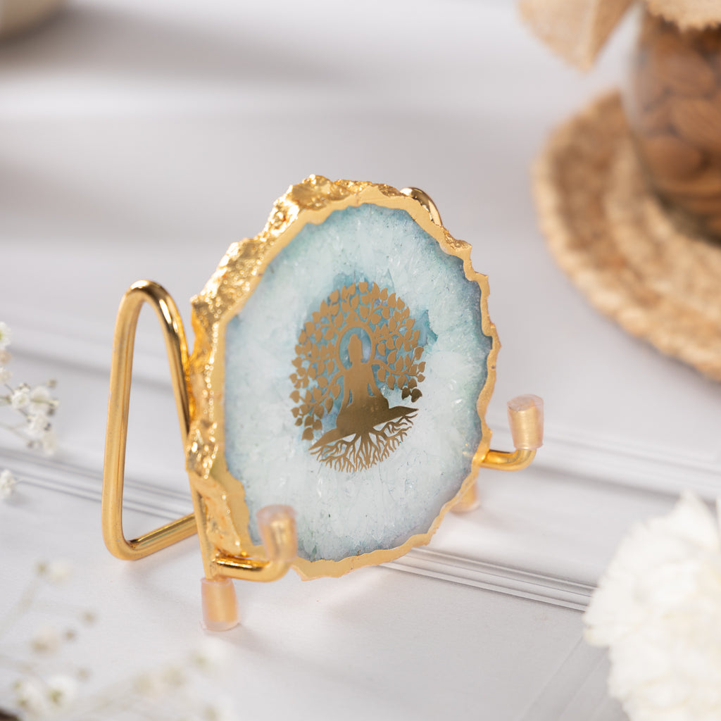 Budha Tree Turquoise Agate Metal Showpeice