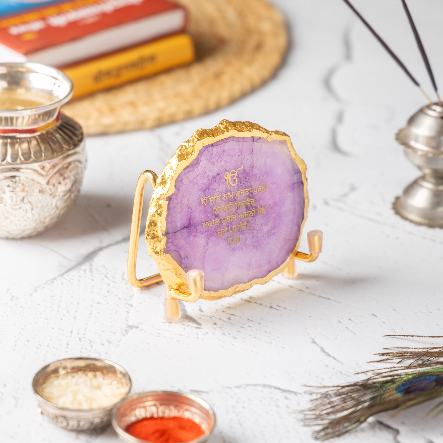 Ik Onkar Mantra Purple Agate Metal Showpeice