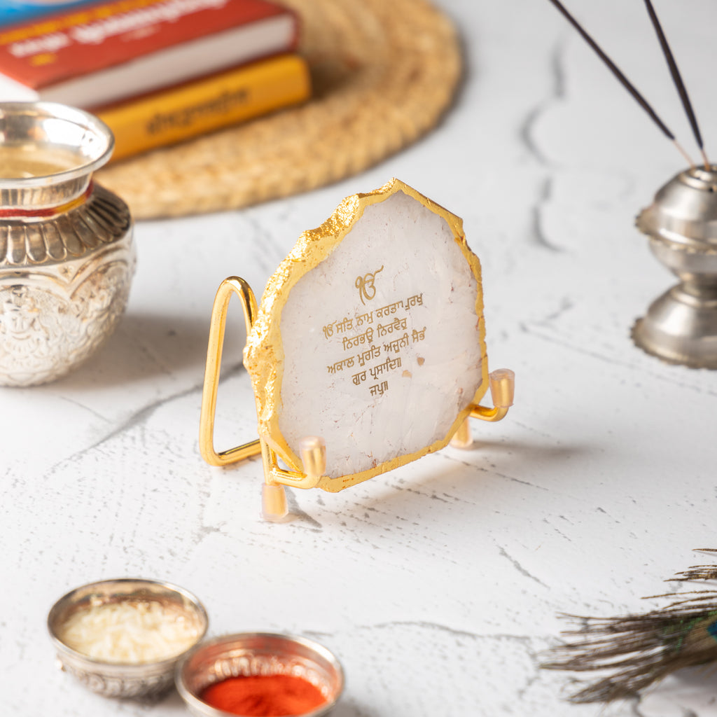 Ik Onkar Mantra White Agate Metal Showpeice