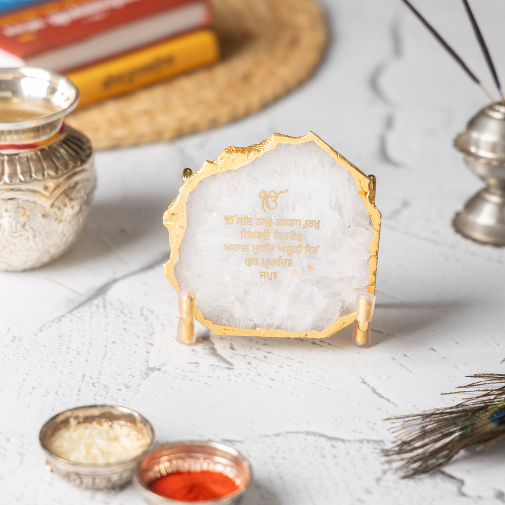 Ik Onkar Mantra White Agate Metal Showpeice