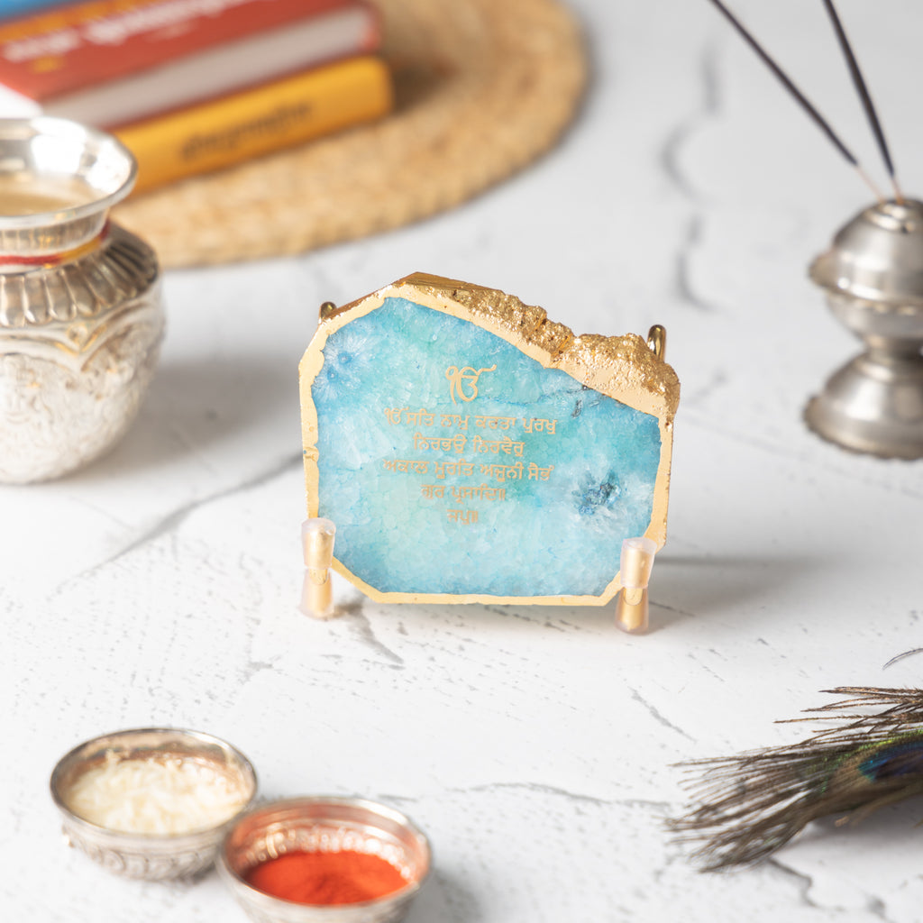 Ik Onkar Mantra Turquoise Agate Metal Showpeice