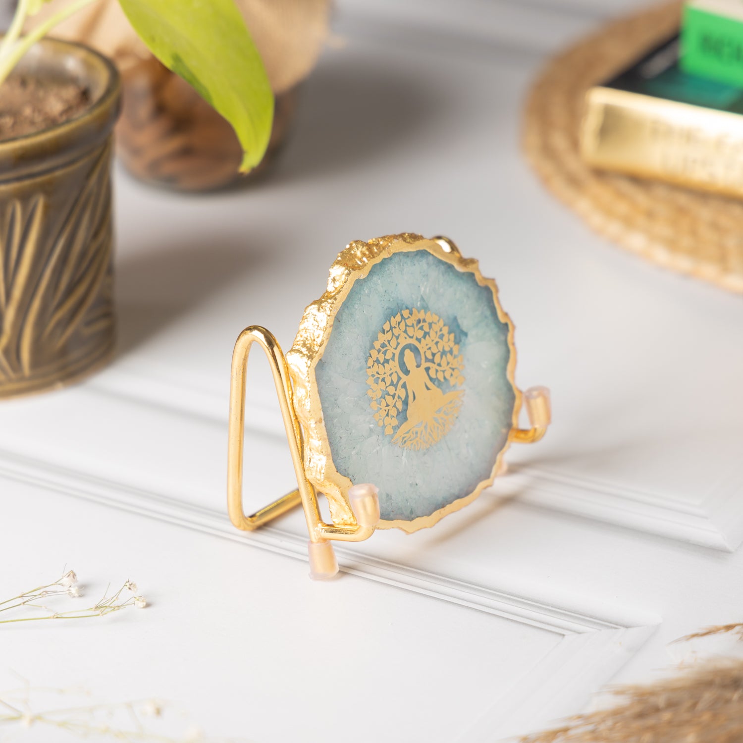 Budha Tree Turquoise Agate Metal Showpeice