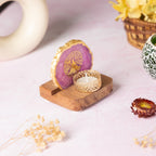 Budha Tree Pink Agate Tealight Wooden