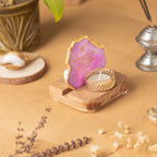 Ik Onkar Mantra Pink Agate Tealight Wooden