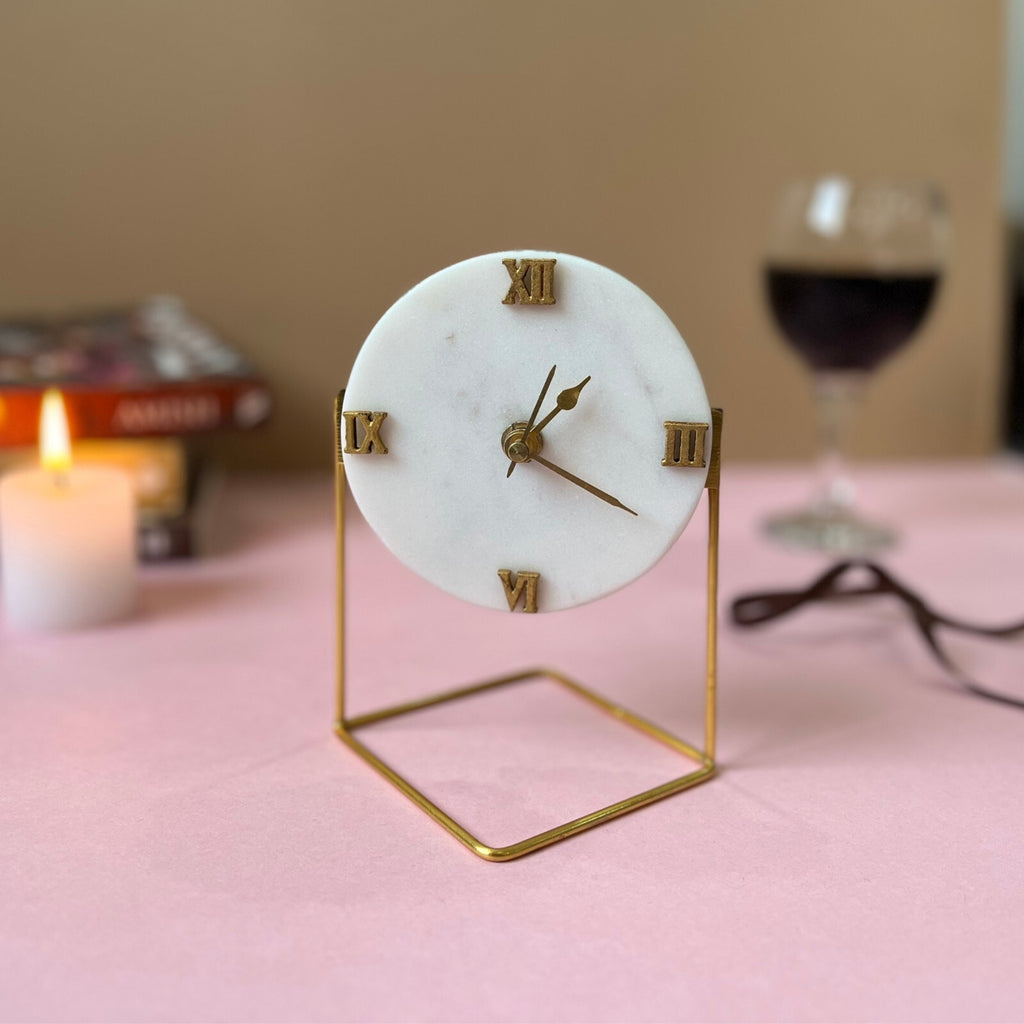 Diamond Marble Desktop Clock  With Metal Stand