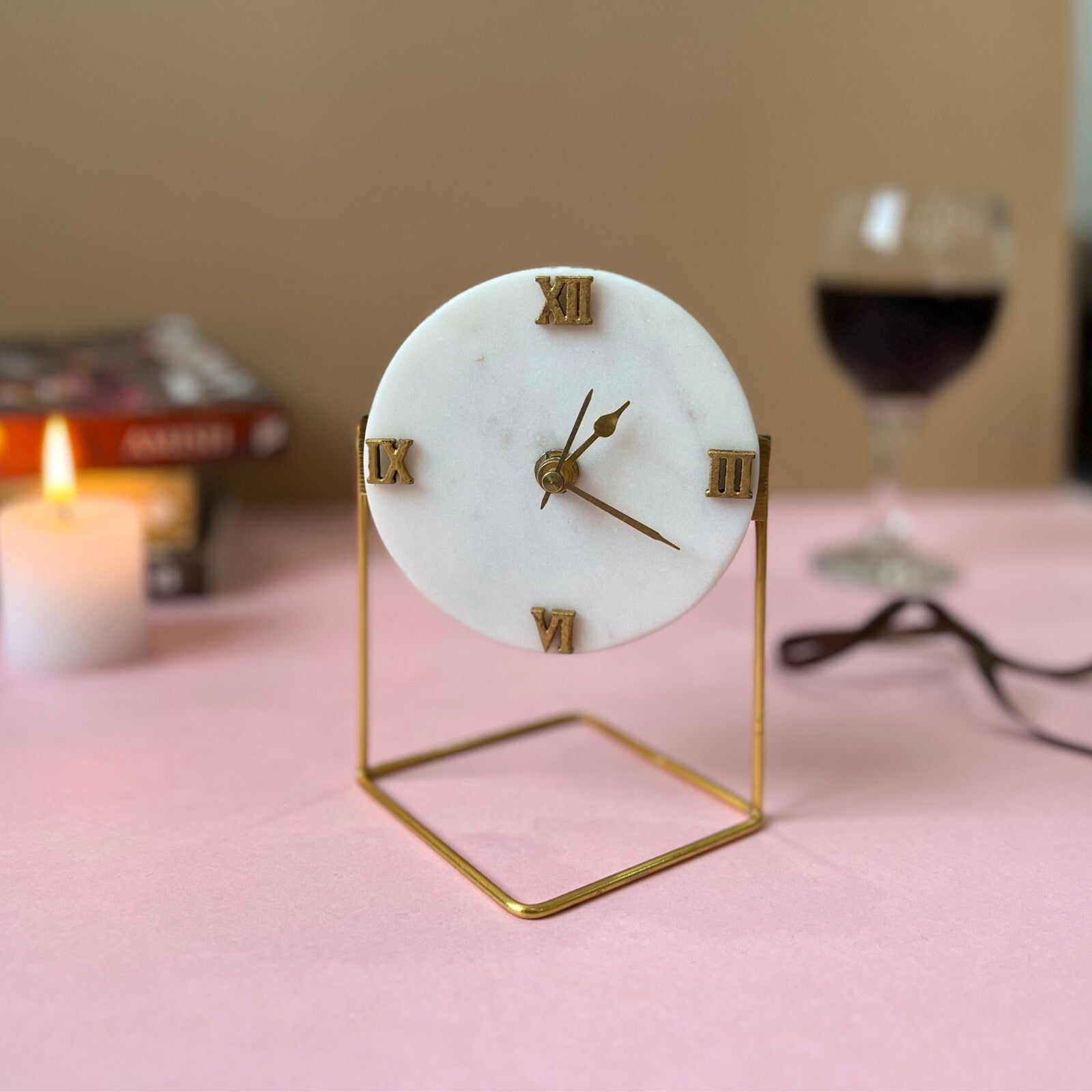 Diamond Marble Desktop Clock  With Metal Stand