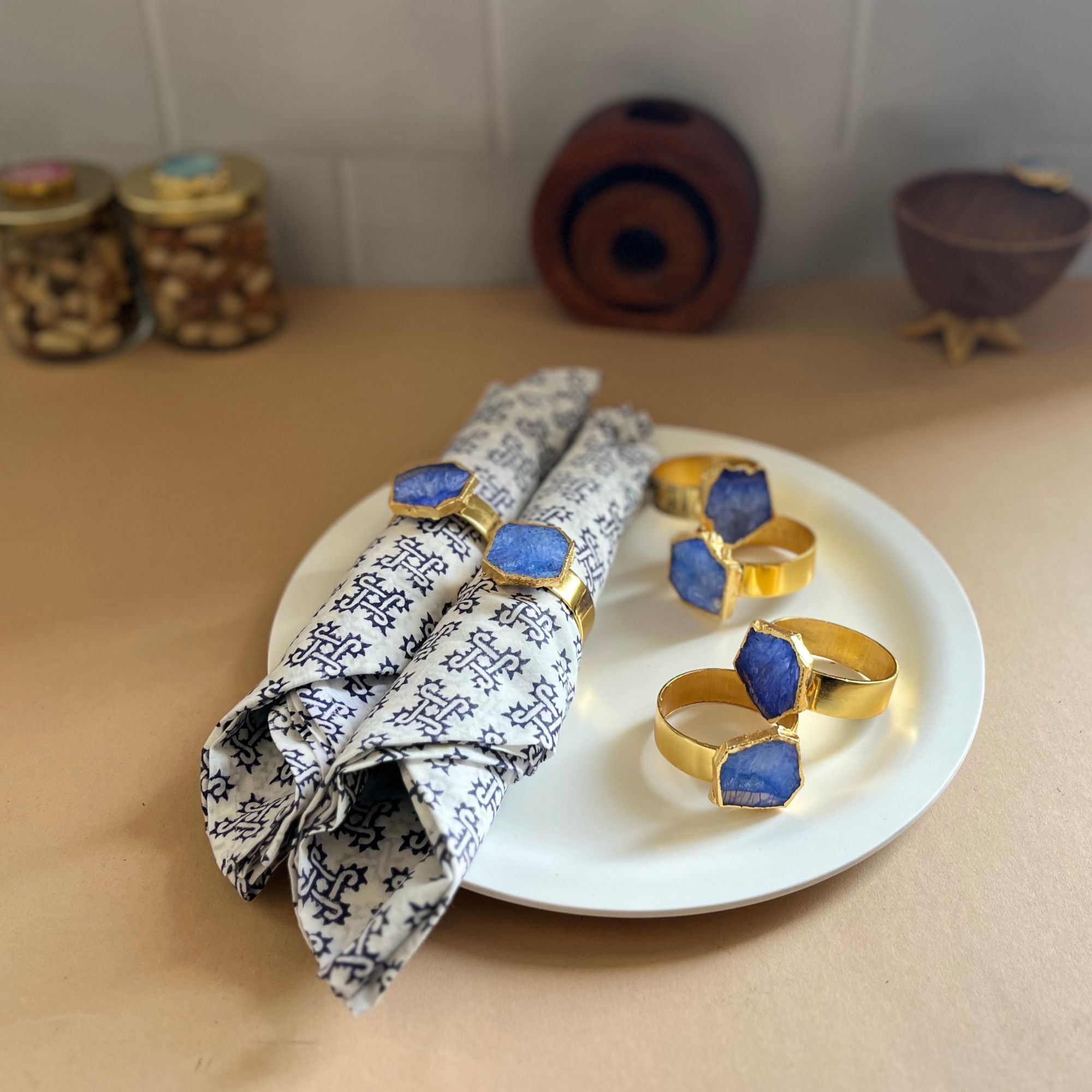 Blue Agate Napkin Rings Set