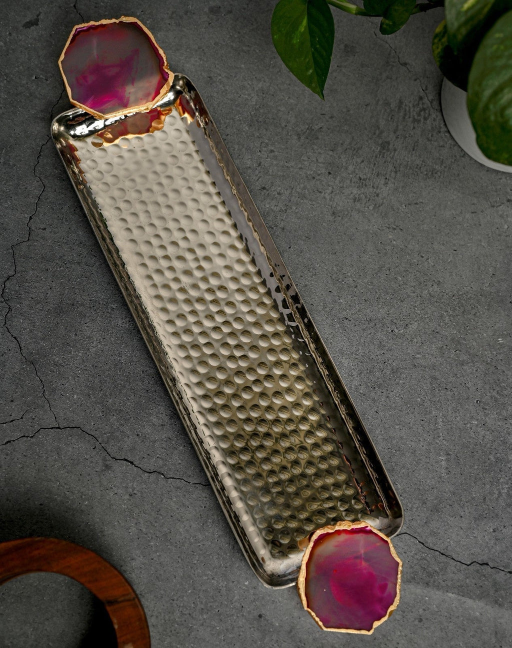 Rectangle Aluminum Tray with Purple Agate