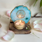 Gayatri mantra Agate Tea Light Holder  with Wood Stand