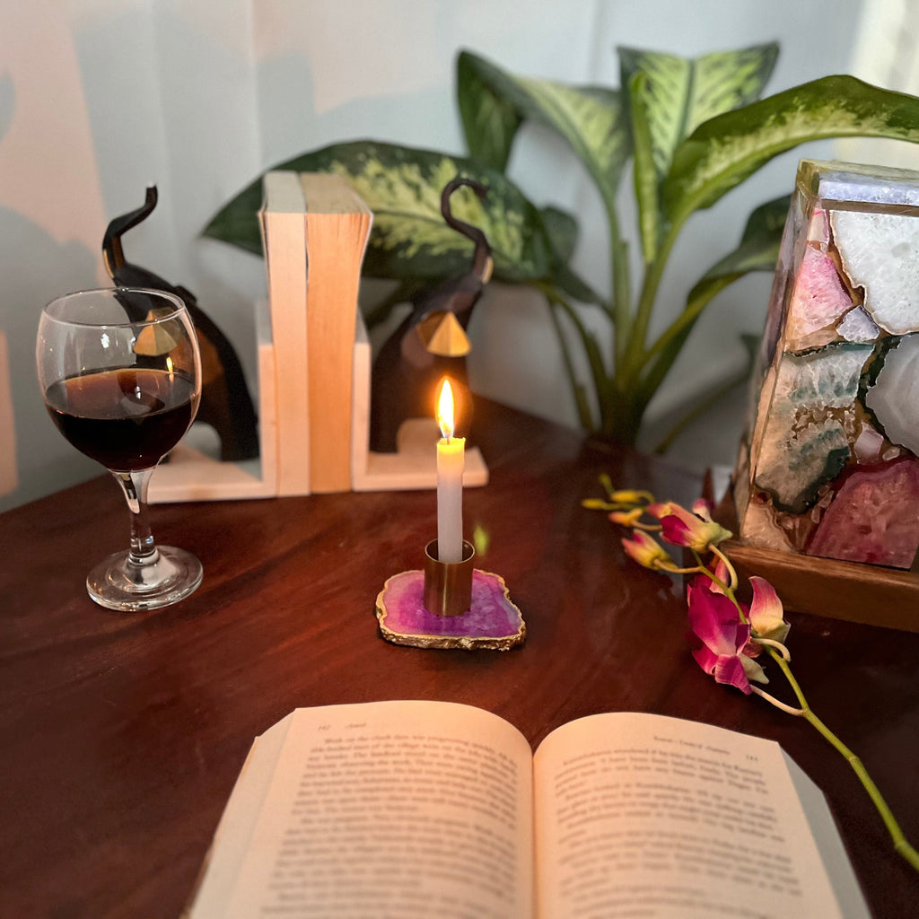 Pink Agate Candle Holders