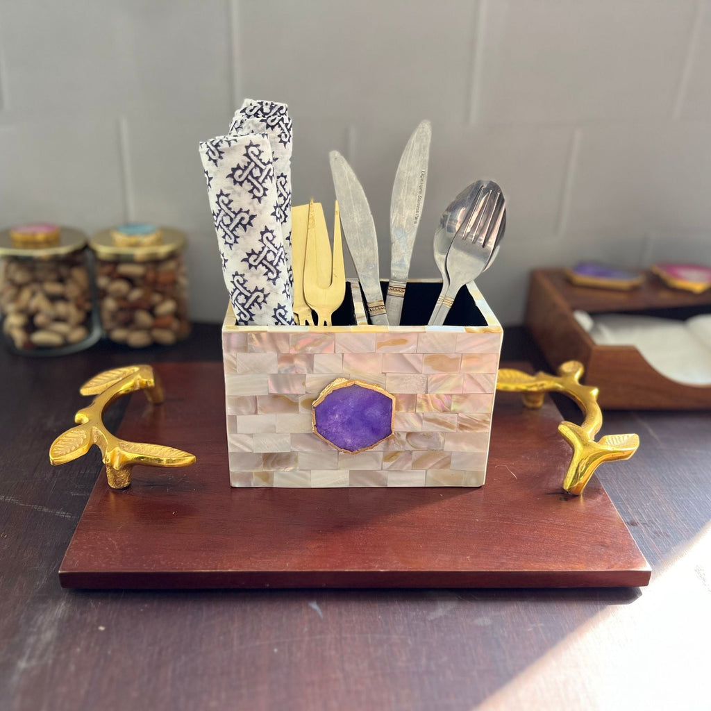Purple Agate  With Mother Of Pearl Cutlery Holder