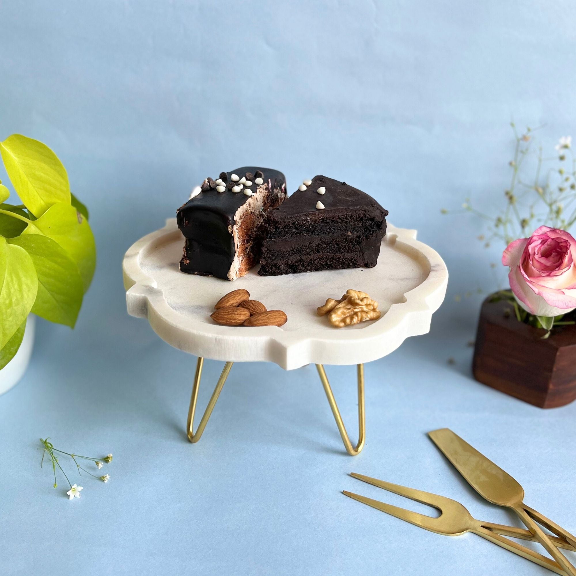 Round Floral shape Natural Marble Pastry Stand