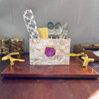 Pink Agate  With Mother Of Pearl Cutlery Holder