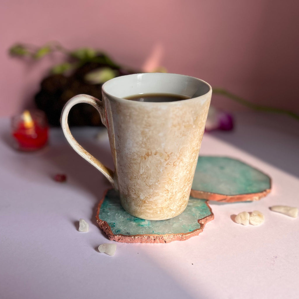 Blue  Crystal Agate Coaster With Rose Gold Plating