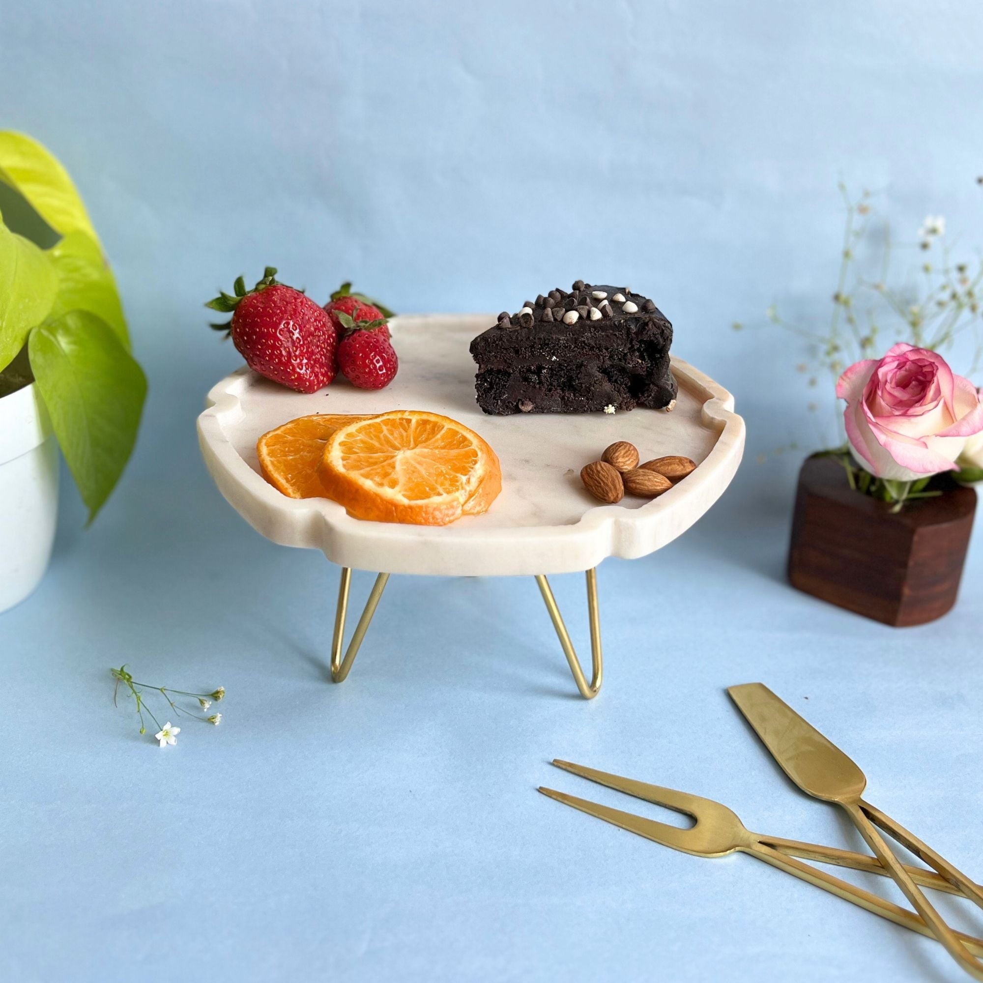 Floral shape Natural Marble Pastry Stand