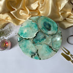Green Agate Cake Stand with Wooden Base -  10 Inches